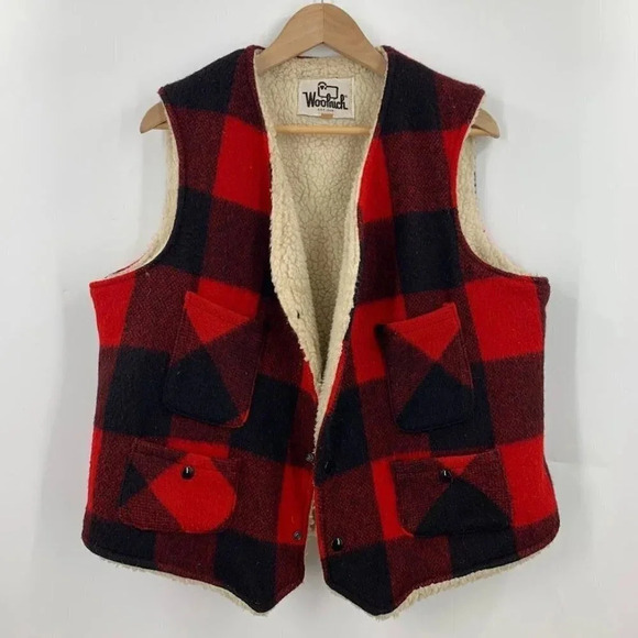 Woolrich Men's Vintage Fleece Lined Wool Buffalo Plaid Snap Vest Size L - Picture 1 of 10